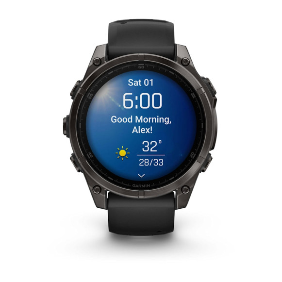 Умные часы Garmin Fenix 8 47mm Amoled Sapphire Carbon Grey DLC Титановый с черным ремешком